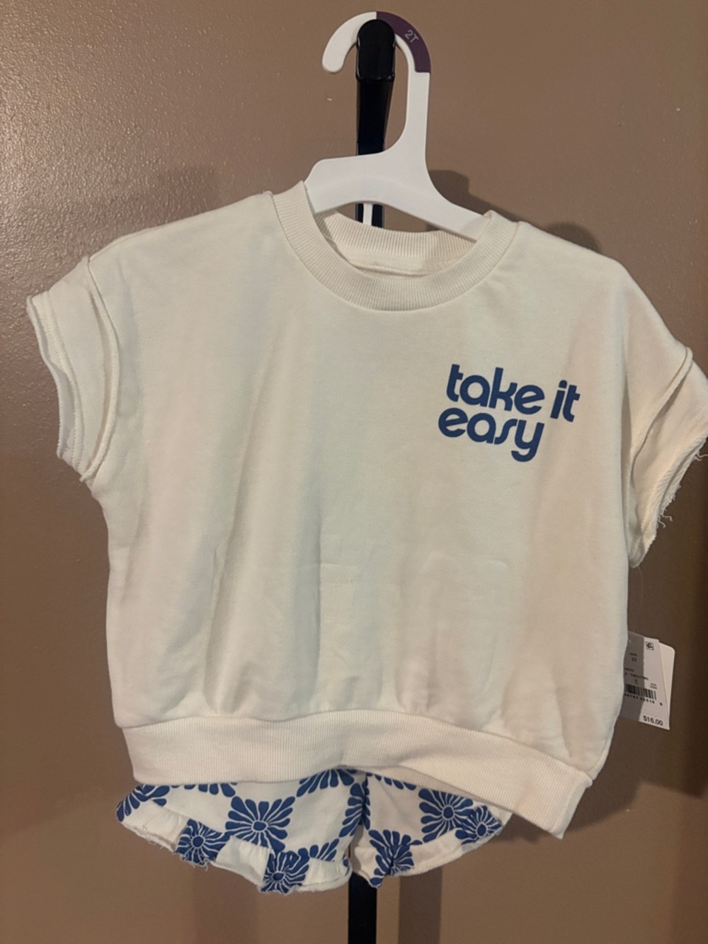 Grayson Mini 2 piece White Kids' 'Pullover Tee with Blue Print and shorts